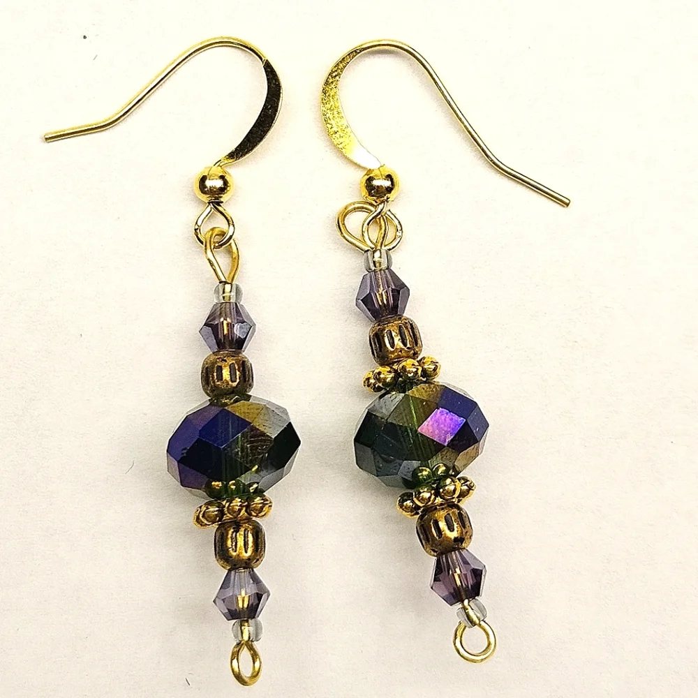 Green and Purple Beaded Earrings